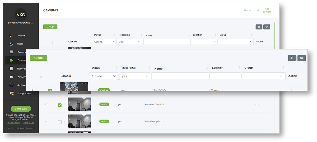 Manage 1000s of cameras with filtering, groupping, sorting and re-ordering